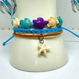 Handmade Sea Turtle & Starfish Bracelet Set! New in Box!